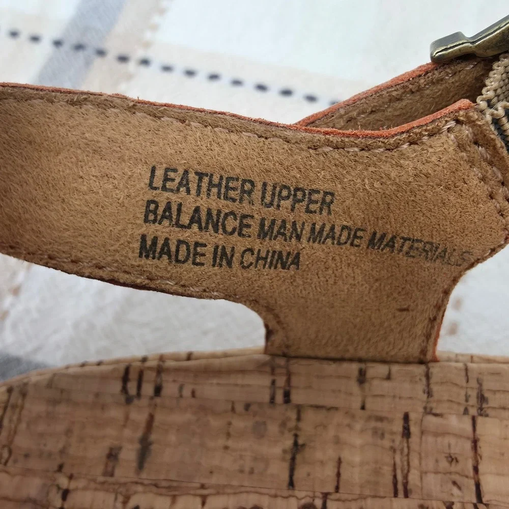 B.O.C. Born Leather Platform Wedge Sandals Coral Tan Cork Ankle Strap Women's 7M